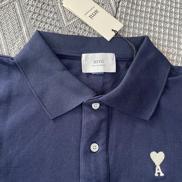 AMI White Heart Logo Polo Night Blue - Picture 2 of 8